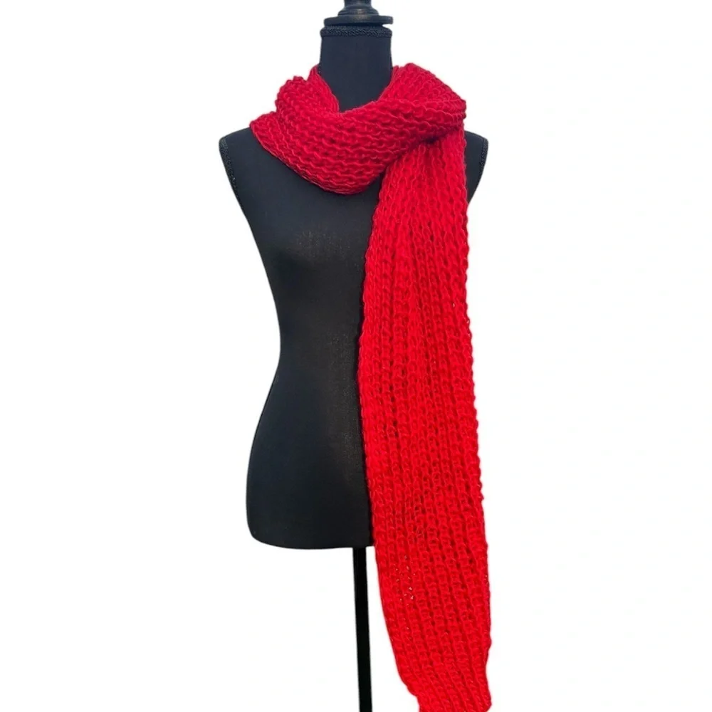 Bright red knitted cozy scarf. Very soft OS